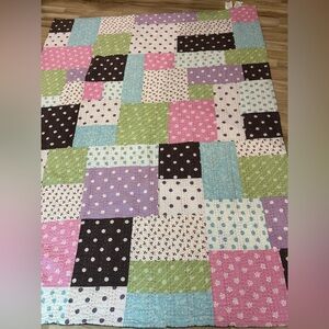 Pottery Barn Kids Patchwork Stitched Quilt Twin Floral Polka Dot EUC